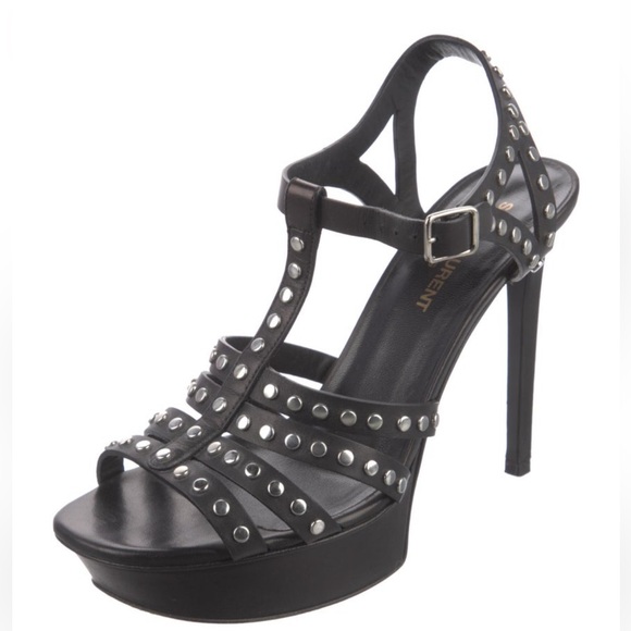Saint Laurent Leather Studded Accents Gladiator Sandals - Picture 3 of 4